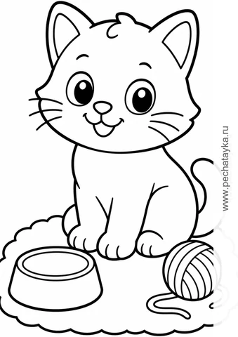 Котик на коврике — превью раскраски