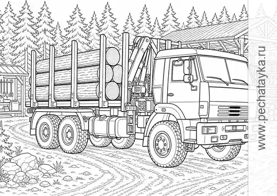 Раскраска камаз на площадке лесного хозяйства