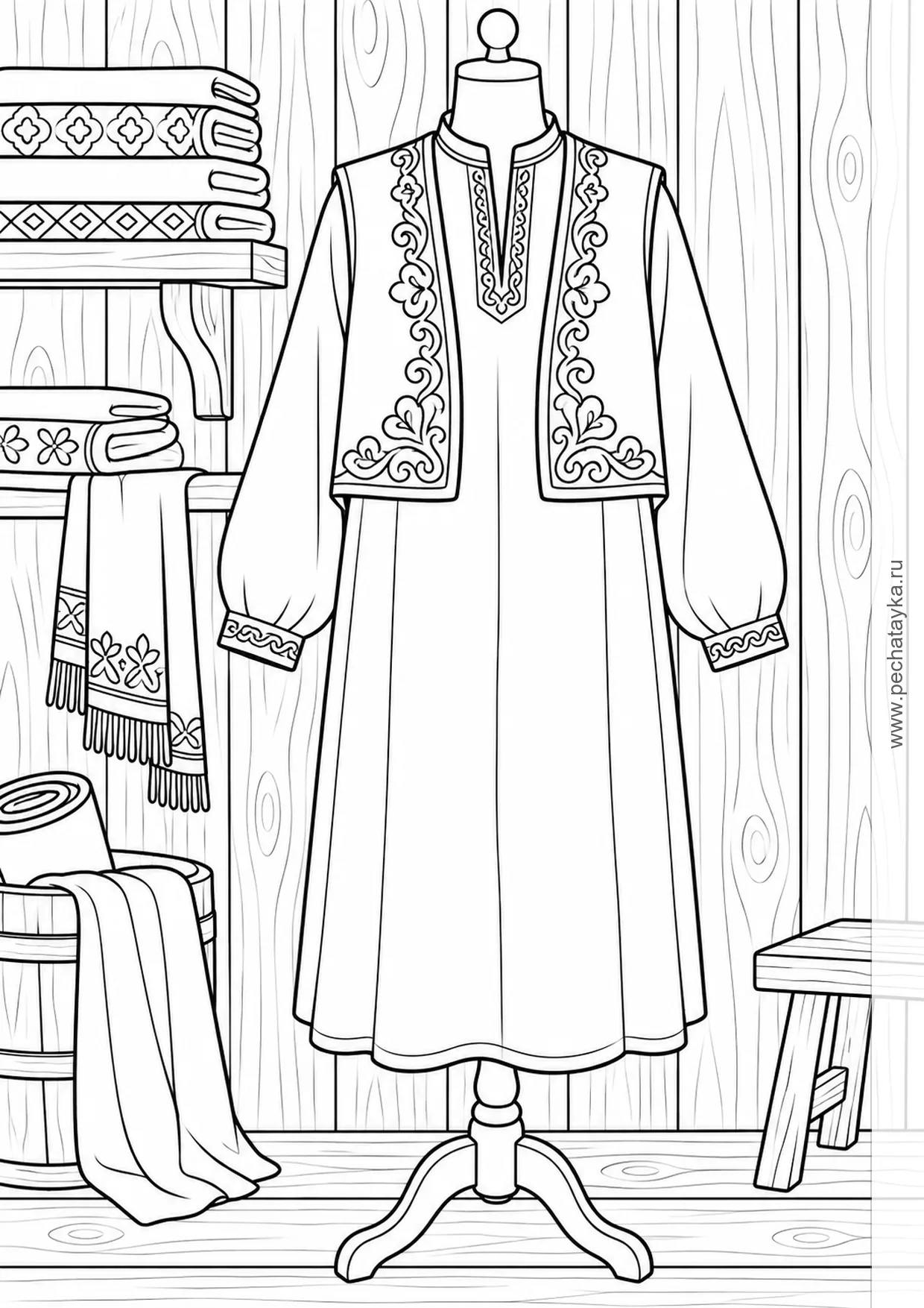 Раскраска длинная рубаха и камзол