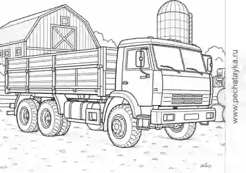 Раскраска камаз на фермерской стоянке