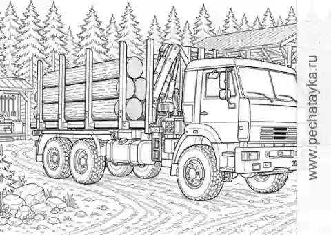 Раскраска камаз на площадке лесного хозяйства