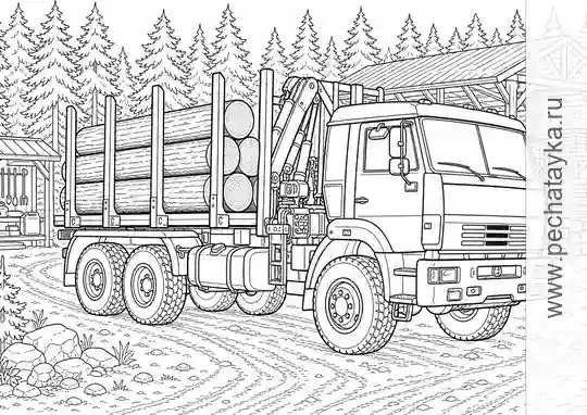 Раскраска камаз на площадке лесного хозяйства