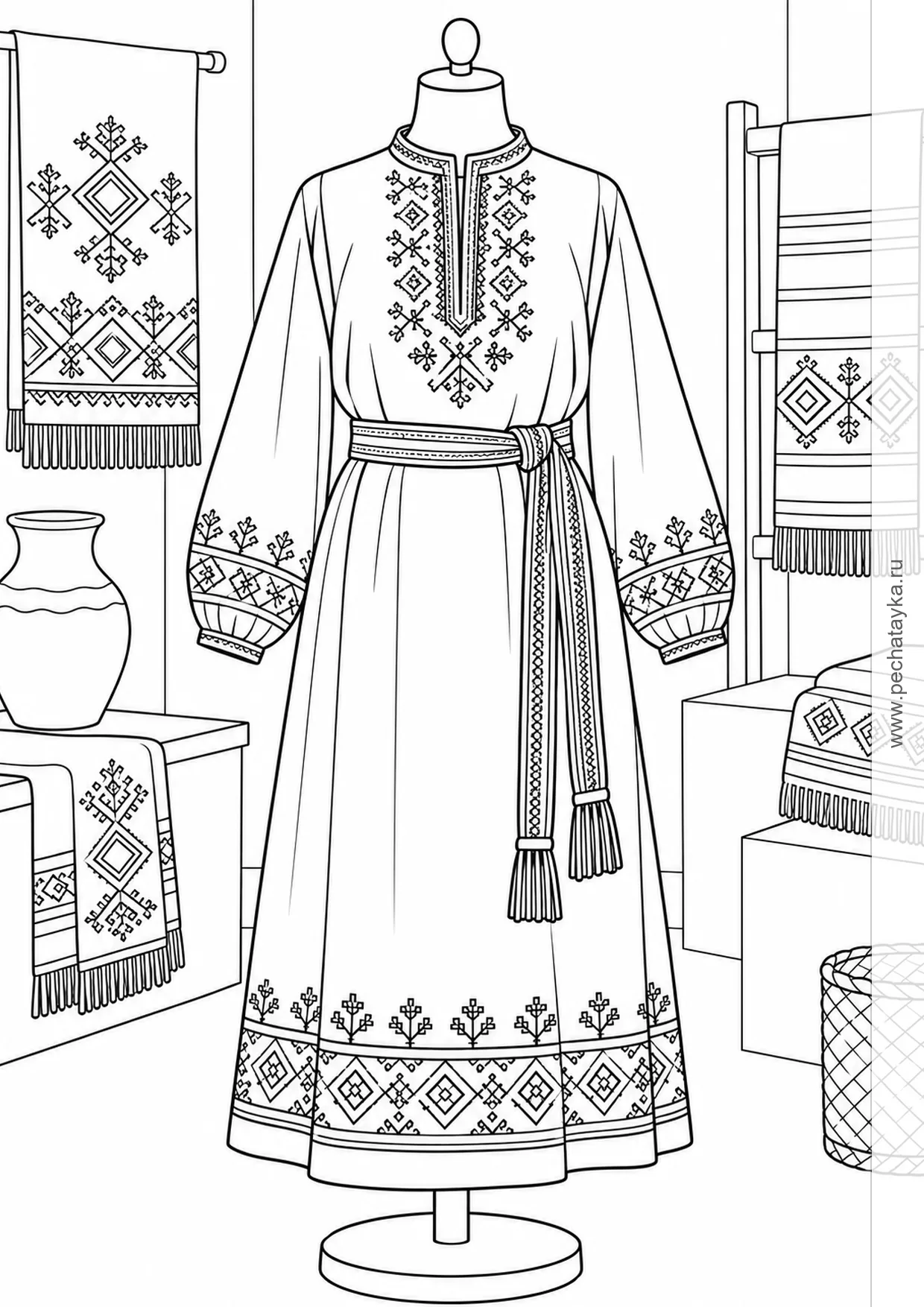 Раскраска марийский традиционный костюм