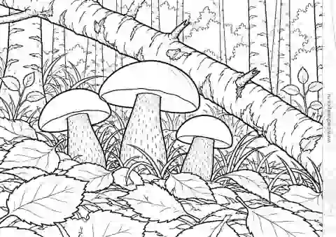 Раскраска подберёзовики у поваленной ветки