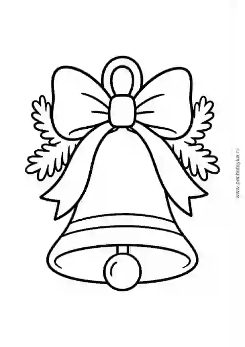 Раскраска рисунок для открытки с колокольчиком и бантом