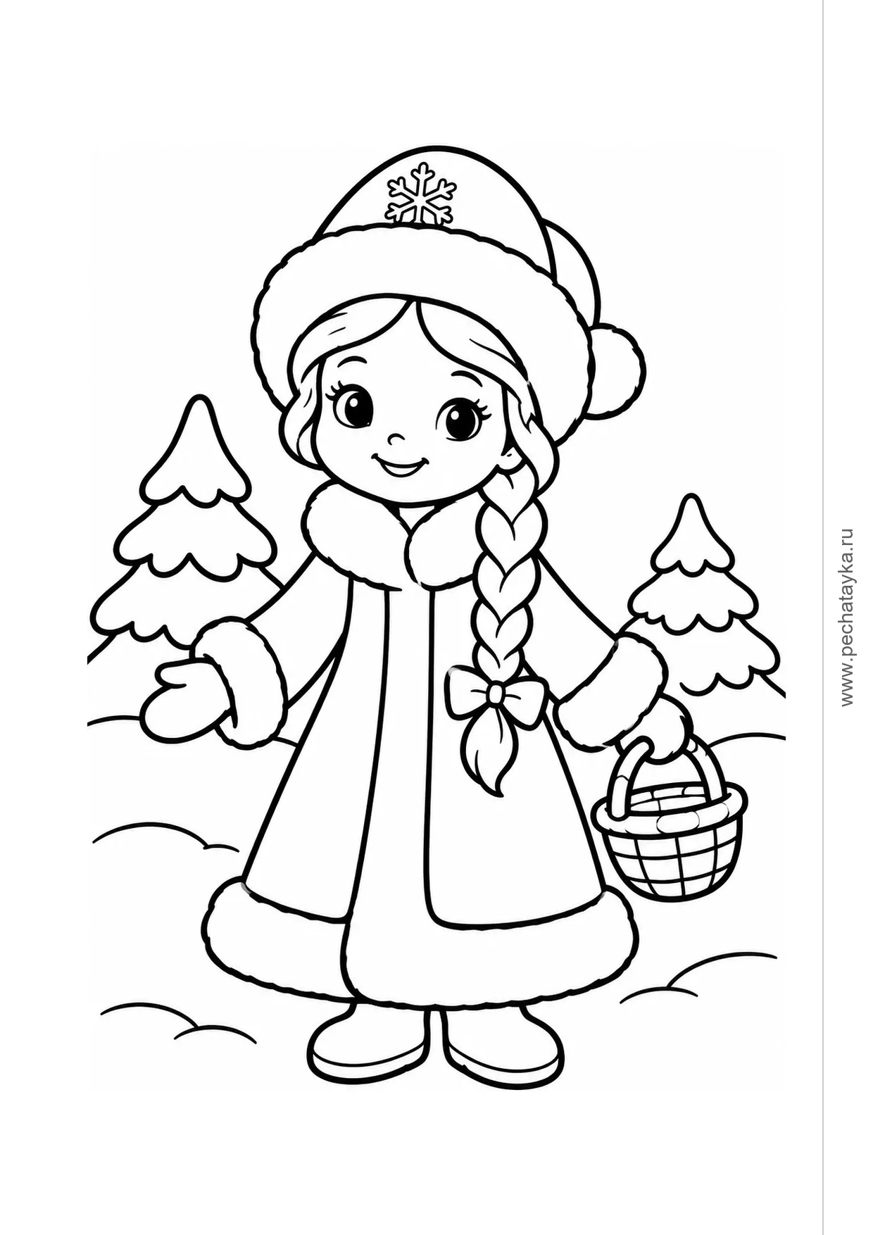 Раскраска снегурочка с маленькой корзинкой