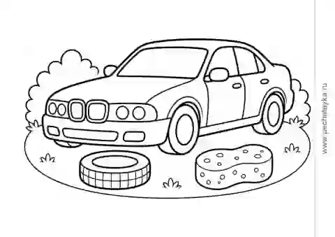 Раскраска спортивная машинка BMW с крупными контурами для детей 2–3 лет