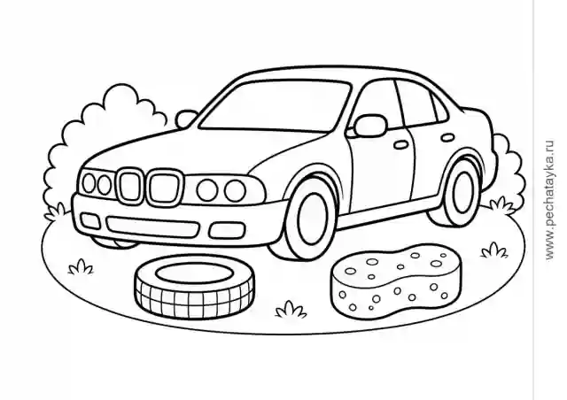 Раскраска спортивная машинка BMW с крупными контурами для детей 2–3 лет