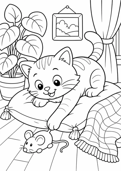 Котик с игрушечной мышкой